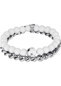 Armband Set Kingka "Multipack Schmuck Geschenk Edelstahl Armschmuck Edelstein", silber (edelstahlfarben, wei&szlig;), Armb&auml;nder, Damen, 23cm, Edelstahl Nylon Perlen, Edelstahl, Nylon, Perlen, Armband Set, mit Glasperle