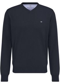 Strickpullover Fynch-Hatton "Fynch-Hatton Pullover mit V-Kragen", Herren, Gr. L (52/54), blau (navy, meliert), Strick, Obermaterial: 100% Baumwolle, unifarben, bequem h&uuml;ftbedeckend, V-Ausschnitt, Flachstrickb&uuml;ndchen, Pullover Strickpullover, aus Baumwolle, mit V-Ausschnitt, bequeme Passform