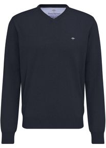 Strickpullover Fynch-Hatton "Fynch-Hatton Pullover mit V-Kragen", Herren, Gr. M (50), blau (navy, meliert), Strick, Obermaterial: 100% Baumwolle, unifarben, bequem h&uuml;ftbedeckend, V-Ausschnitt, Flachstrickb&uuml;ndchen, Pullover Strickpullover, aus Baumwolle, mit V-Ausschnitt, bequeme Passform