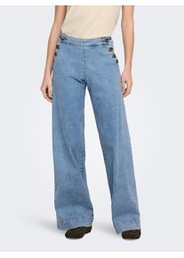 High-waist-Jeans Only "ONLMADISON HW BUTTON WIDE DNM GEN223NOOS", Damen, Gr. 27, L&auml;nge 34, light blau denim, Denim/Jeans, Obermaterial: 90% Baumwolle, 8% Polyester, 2% Elasthan, unifarben, lang, Jeans High-waist-Jeans, mit Knopf Details