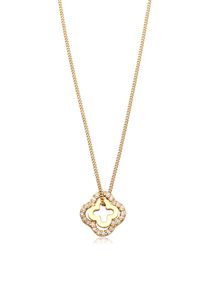 Silberkette Elli "Halskette Kleeblatt Zirkonia Wei&szlig; 925 Sterling Silber" Gr. 45, gold, Halsketten, Damen, 45,mit Stein, Silber 925 (Sterlingsilber), Silberkette