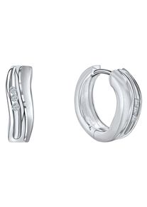 Paar Creolen Firetti "Schmuck Geschenk Silber 925 Wellenform", silber (silberfarben, kristallwei&szlig;, kristallwei&szlig;), Ohrringe, Damen, 15mm, Silber 925 (Sterlingsilber), Paar Creolen, mit Zirkonia (synth.)