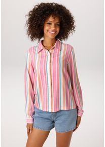 Hemdbluse Aniston CASUAL, Damen, Gr. 46, rosa, wollwei&szlig;, apricot, pink, petrol, gelb, Web, Obermaterial: 100% Viskose, Leinenoptik, bedruckt, gestreift, l&auml;ssig geschnitten h&uuml;ftlang, 1-Knopf-Manschette, Blusen Hemdbluse, im pastellfarbenen Streifen-Dessin - NEUE KOLLEKTION