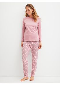Schlafanzug Calida "Cotton Special", Damen, Gr. M (44/46), lila (lilas), Single Jersey, Obermaterial: 100% Baumwolle, bequem lang, Rundhals, gerader Abschluss, Homewear-Sets Schlafanzug, Langarm, bequem, Baumwolle, Rundhals-Ausschnitt