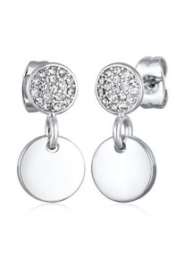 Paar Ohrstecker Elli "Ohrringe Ohrh&auml;nger Damen Kristalle Rund Pl&auml;ttchen Silberfarben" Gr. 16, silber, Ohrringe, Damen, mit Stein, Messing, Paar Ohrstecker