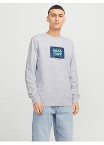 Jack & Jones Sweatshirt JACK & JONES "JJHUDSON &ndash; Sweatshirt mit Print, Rundhals und Kapuze", Herren, Gr. S, grau (wei&szlig; melange), angeraute Sweatware, Obermaterial: 99% Baumwolle, 1% Viskose, meliert, regular fit, Rundhals, Rippb&uuml;ndchen, Sweatshirts Sweatshirt, Print, modisch, regular fit, angeraute Sweatware, Rundhals