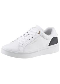 Plateausneaker Tommy Hilfiger "ELEVATED ESSENTIAL COURT SNEAKER", Damen, Gr. 36, bunt (wei&szlig;, dunkelblau), Leder, Schuhe Plateausneaker, mit Kontrastbesatz an der Ferse, Freizeitschuh, Halbschuh, Schn&uuml;rschuh