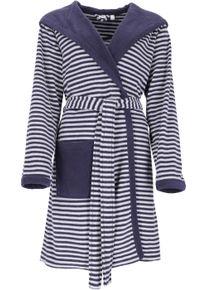 Damenbademantel Esprit "Striped Hoody" Gr. S, blau (navy blau), L:97cm, Jersey, Hausm&auml;ntel, Damenbademantel, gestreift, mit Kaputze & Logostickerei, kurz
