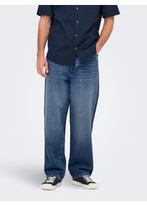 Only & Sons Relax-fit-Jeans ONLY & SONS "ONSFADE LOOSE BOX TAI DNM MU OTL", Herren, Gr. 31, L&auml;nge 32, blau (medium blau denim), Denim/Jeans, Obermaterial: 100% Baumwolle, Abriebeffekte, relaxed fit lang, Jeans Relax-fit-Jeans, Baumwolle, relaxed fit