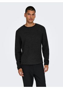 Only & Sons Strickpullover ONLY & SONS "ONSERIC REG 12 STRUC CREW KNIT", Herren, Gr. M, schwarz (schwarz detail:with grau pinstripe), Strick, Obermaterial: 100% Baumwolle, unifarben, regular fit normal, Rundhals, eingefasste Kante, Pullover Strickpullover, Baumwolle, regular fit