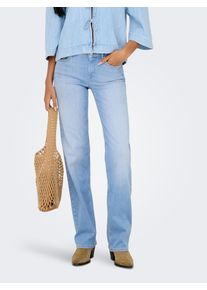 Straight-Jeans Only "ONLBLUSH MID STRAIGHT DNM REA828 NOOS", Damen, Gr. XS, L&auml;nge 30, light blau denim, Denim/Jeans, Obermaterial: 91% Baumwolle, 5% Polyester, 4% Elasthan, unifarben, regular fit lang, Jeans Straight-Jeans, mittlere Leibh&ouml;he, gerade Beinform, helle Waschung
