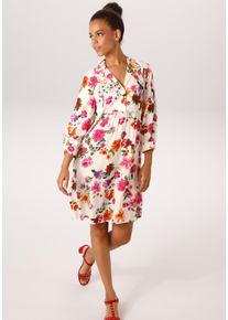 Hemdblusenkleid Aniston CASUAL, Damen, Gr. 40, N-Gr, creme, fuchsia, orange, lila, gr&uuml;n, Web, Obermaterial: 100% Viskose, bedruckt, gebl&uuml;mt, oversize kniefrei, 1-Knopf-Manschette, Kleider Hemdblusenkleid, mit romantischen Blumendruck - jedes Teil ein Unikat - NEUE KOLLEKTION, Topseller