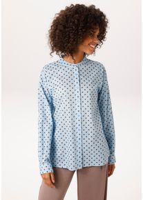 Langarmbluse Aniston CASUAL, Damen, Gr. 46, blau (hellblau, braun), Web, Obermaterial: 100% Baumwolle, bedruckt, gemustert, gepunktet, l&auml;ssig geschnitten Po-bedeckend, Rundhals, 1-Knopf-Manschette, Blusen Langarmbluse, allover mit kleinen Punkten bedruckt - NEUE KOLLEKTION