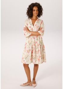 Blusenkleid Aniston CASUAL, Damen, Gr. 46, N-Gr, hellbeige, gr&uuml;n, rosa, rot, apricot, fuchsia, petrol, taupe, hellbraun, Web, Obermaterial: 100% Viskose, bedruckt, gebl&uuml;mt, l&auml;ssig geschnitten kniefrei, V-Ausschnitt, Volant, Kleider Blusenkleid, mit fantasievollem, pastellfarbenen Blumendruck - NEUE KOLLEKTION, Topseller