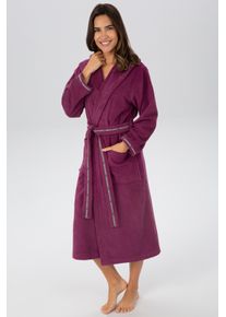 Damenbademantel Bruno Banani "Danny, ideal f&uuml;r Sauna & Spa, Hotelbademantel, Morgenmantel" Gr. XXL, lila (beere), L:125cm, Walkfrottier, Hausm&auml;ntel, Damenbademantel, mit Logostreifen, aus 100% Baumwolle, XS-3XL, Topseller