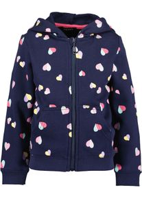 Kapuzensweatjacke Blue Seven, M&auml;dchen, Gr. 104, ultramarin, Sweatware, Obermaterial: 80% Baumwolle, 20% Polyester, bedruckt, regular fit normal, Rundhals, Rippb&uuml;ndchen, Sweatjacken Kapuzensweatjacke, allover bedruckt