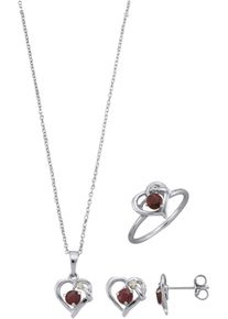 Schmuckset Firetti "Multipack Schmuck Geschenk Silber 925 Halskette Ohrstecker Ring Herz" Gr. 58, rot (silberfarben, rot, kristallwei&szlig;, rot, kristallwei&szlig;), Schmuck_Sets, Damen, 58, Silber 925 (Sterlingsilber), Schmuckset, mit Rubinen und Zirkonia (synth.)