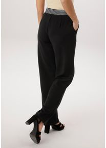 Schlupfhose Aniston SELECTED, Damen, Gr. 46, N-Gr, schwarz, wei&szlig;, Web, Obermaterial: 95% Polyester, 5% Elasthan, unifarben, figurumspielend kn&ouml;chellang, Hosen Schlupfhose, mit gestreifen Rundum-Gummizug - NEUE KOLLEKTION