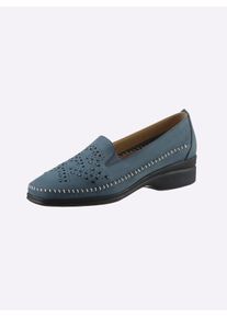Slipper, Damen, Gr. 41, blau (jeansblau), Veloursleder, Schuhe Slipper