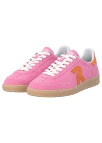Sneaker RIEKER SPORT "San Diego Swing2GO", Damen, Gr. 45, pink (pink, orange), Veloursleder, unifarben mit Farbeinsatz, Schuhe Sneaker, Retro-Sneaker, Freizeitschuh, Halbschuh mit herausnehmbarem Fu&szlig;bett