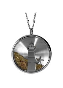 Kette mit Anh&auml;nger OSTSEE-SCHMUCK "- Leuchtturm 38 mm - Edelstahl - ohne Stein" Gr. A, grau (edelstahlfarben, grau, silberfarben), Halsketten, Damen, Edelstahl, Kette mit Anh&auml;nger