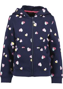 Kapuzensweatjacke Blue Seven, M&auml;dchen, Gr. 122, ultramarin, Sweatware, Obermaterial: 80% Baumwolle, 20% Polyester, bedruckt, regular fit normal, Rundhals, Rippb&uuml;ndchen, Sweatjacken Kapuzensweatjacke, allover bedruckt