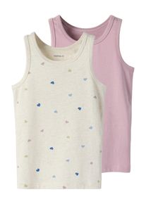 Unterhemd name it "NMFTANK TOP 2P PEYOTE HEARTS NOOS", M&auml;dchen, Gr. 104, 2 Stk., N-Gr, peyote melange, Jersey, Obermaterial: 95% Baumwolle, 5% Elasthan, bedruckt, unifarben, Rundhals, Unterhemden Unterhemd