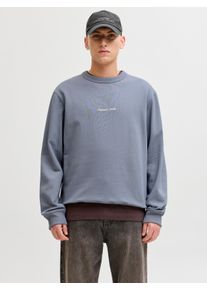 Jack & Jones Sweatshirt JACK & JONES "JORNORREBRO EMB SWEAT CREW NOOS", Herren, Gr. XL, tradewinds, angeraute Sweatware, Obermaterial: 89% Baumwolle, 11% Polyester, unifarben, relaxed fit normal, Rundhals, Rippb&uuml;ndchen, Sweatshirts Sweatshirt, mit Logo Print