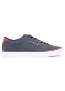 Sneaker Tommy Hilfiger "TH HI VULC CORE LOW LEATHER ESS", Herren, Gr. 42, blau (dunkelblau), Leder, Lederimitat, kontrastfarbene Details, Schuhe Sneaker, Freizeitschuh, Halbschuh, Schn&uuml;rschuh mit Ziern&auml;hten an der Ferse