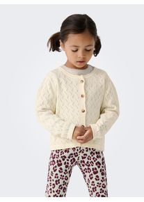Strickjacke KIDS Only "KMGMEGAN LIFE LS CARDIGAN KNT NOOS", M&auml;dchen, Gr. 110, wei&szlig;cap gray, Strick, Obermaterial: 100% Baumwolle, Strukturmuster, unifarben, loose fit normal, Rundhals, Strickjacken Strickjacke