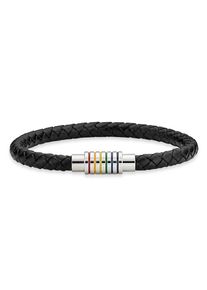 Lederarmband Bruno Banani "Schmuck Geschenk Armband Regenbogen" Gr. 21, grau (schwarz, edelstahlfarben), Armb&auml;nder, Herren, 21, Edelstahl Leder, Edelstahl, Leder, Lederarmband, mit Epoxidharz