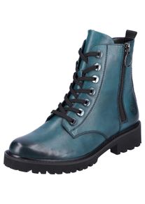 Schn&uuml;rstiefelette Remonte, Damen, Gr. 39, blau (petrol), Leder, used, Schuhe Schn&uuml;rstiefelette, Blockabsatz, Stiefelette, Schn&uuml;rboots, Flats im Used Look