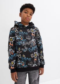 Hoodie bonprix, Jungen, Gr. 128/134, schwarz (schwarz graphisch), Sweatware, Obermaterial: 100% Baumwolle. Kapuzenfutter: 100% Baumwolle, bedruckt, l&auml;ssig geschnitten h&uuml;ftbedeckend, Rundhals, B&uuml;ndchen, Sweatshirts Hoodie, l&auml;ssige Passform, h&uuml;ftbedeckende L&auml;nge, aus Baumwolle