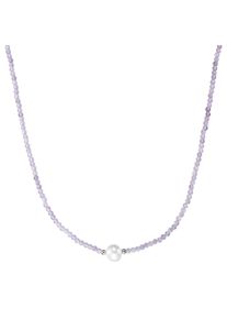 Collier Smart Jewel "Collier mit Stein-Kugeln + Muschelkern-Perle, Silber 925" Gr. 45, lila, Halsketten, Damen, Silber 925 (Sterlingsilber), Collier