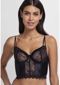 Bustier Dorina "Hasina", Damen, Gr. 85, Cup E, schwarz, Spitze, Obermaterial: 54% Polyamid, 37% Polyester, 9% Elasthan, unifarben, BHs Bustier, mit zarter Spitze und gl&auml;nzendem Satin, verstellbare Tr&auml;ger