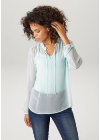 Schlupfbluse Aniston CASUAL, Damen, Gr. 40, blau (hellblau), Chiffon, Obermaterial: 100% Polyester, transparent, unifarben, l&auml;ssig geschnitten h&uuml;ftbedeckend, V-Ausschnitt, elastischer Bund mit Gummizug, Blusen Schlupfbluse, im trendigen Pastell - NEUE KOLLEKTION