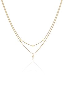 Silberkette Elli "Halskette Layer Stern Astro 925 Silber, mit Kristallen von Swarovski" Gr. 40, gold, Halsketten, Damen, Silber 925 (Sterlingsilber), Silberkette