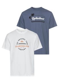 T-Shirt Quiksilver "POST IT ROKELIA SHORT SLEEVE PACK YM", Herren, Gr. XL, wei&szlig; (wei&szlig;, blau), Obermaterial: 100% Baumwolle, Shirts T-Shirt, Doppelpack T-Shirt mit Print, Topseller