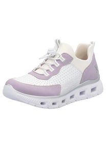 Slip-On Sneaker RIEKER SPORT "vegan", Damen, Gr. 42, wei&szlig; (wei&szlig;, flieder), Lederimitat, Textil, Schuhe Slip-On Sneaker, Slipper, Halbschuh, Freizeitsneaker mit MemoSoft-Ausstattung