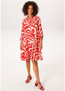 Blusenkleid Aniston CASUAL, Damen, Gr. 46, N-Gr, rot, wei&szlig;, Web, Obermaterial: 100% Viskose, bedruckt, gemustert, l&auml;ssig geschnitten kniefrei, Krempel&auml;rmel, Kleider Blusenkleid, mit extravagantem, grafischen Druck - NEUE KOLLEKTION