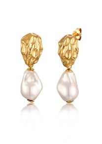 Paar Ohrstecker Elli "Ohrringe Ohrstecker Muschelkernperle Wei&szlig; 925 Sterling Silber vergoldet" Gr. 32, gold, Ohrringe, Damen, Silber 925 (Sterlingsilber), Paar Ohrstecker