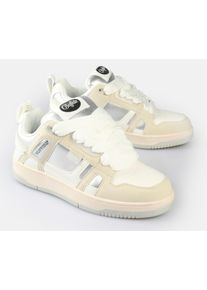 Plateausneaker Buffalo "Azalia LO", Damen, Gr. 40, creme, wei&szlig;, silberfarben, Lederimitat, Schuhe Plateausneaker, Basketsneaker, Halbschuh, Schn&uuml;rschuh mit Memory Foam Innensohle