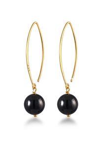 Paar Ohrh&auml;nger NENALINA "Ohrringe Ohrh&auml;nger Onyx-Kugel 925 Silber" Gr. 58, gold, Ohrringe, Damen, mit Stein, Silber 925 (Sterlingsilber), Paar Ohrh&auml;nger