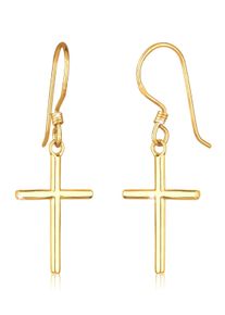 Paar Ohrh&auml;nger Elli "Ohrringe Kreuz schlicht religi&ouml;s 925 Silber vergoldet" Gr. 40, gold, Ohrringe, Damen, ohne Stein, Silber 925 (Sterlingsilber), Paar Ohrh&auml;nger