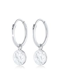 Paar Creolen Elli "Ohrringe Creolen Pl&auml;ttchen Coin Organic Look 925 Silber", silber, Ohrringe, Damen, ohne Stein, Silber 925 (Sterlingsilber), Paar Creolen