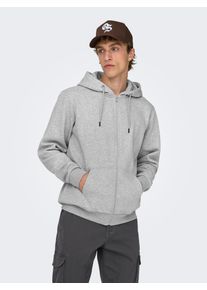 Only & Sons Kapuzensweatjacke ONLY & SONS "CERES LIFE ZIP THR. HOODIE SWEAT", Herren, Gr. XL, grau (hellgrau, meliert), angeraute Sweatware, Obermaterial: 65% Baumwolle, 35% Polyester, meliert, normal normal, ohne Ausschnitt, B&uuml;ndchen, Sweatjacken Kapuzensweatjacke
