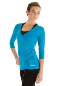 Wickelshirt WINSHAPE "WS3", Damen, Gr. XS, blau (t&uuml;rkis), 90% Baumwolle, 10% Elasthan, V-Ausschnitt, Shirts Wickelshirt, &frac34;-Arm