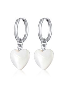 Paar Creolen Elli "Ohrringe Creolen Herz Muschel Anh&auml;nger Goldfarben" Gr. 30, silber, Ohrringe, Damen, ohne Stein, Messing, Paar Creolen