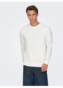 Only & Sons Rundhalspullover ONLY & SONS "ONSRON REG LS CREW NECK KNIT NOOS", Herren, Gr. XXL, cloud dancer, Strick, Obermaterial: 100% Baumwolle, unifarben, regular fit normal, Rundhals, B&uuml;ndchen, Pullover Rundhalspullover, Baumwolle, regular fit