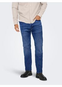 Only & Sons Regular-fit-Jeans ONLY & SONS "ONSWEFT REG. JAX BOX PIM DNM", Herren, Gr. 30, L&auml;nge 34, medium blau denim, Denim/Jeans, Obermaterial: 50% Baumwolle, 30% Polyester, 18% Viskose, 2% Elasthan, Abriebeffekte, regular fit, Jeans Regular-fit-Jeans